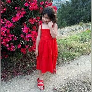 Sea New York Girls Grier Dress Pleated Holiday Midi Red Cotton 8Y